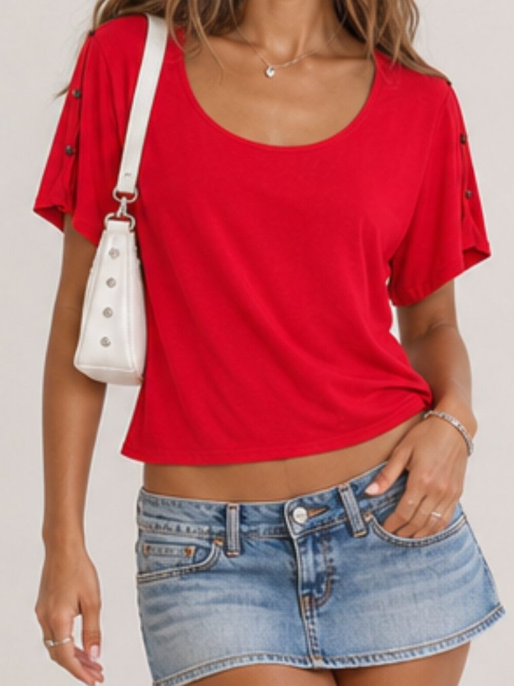 Late August Tomato Girl Dopamine split sleeve Soft Stretch top large Y2K